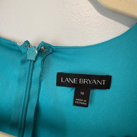 Lane Bryant Womens Floral Maxi Dress Turquoise White Size 14 Short Sleeves VNeck - Picture 4 of 8